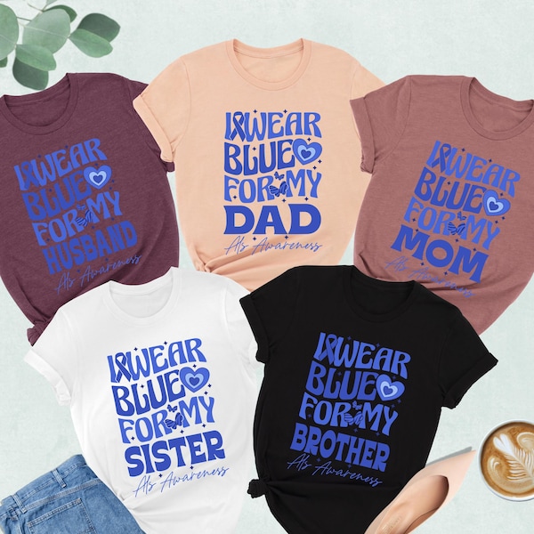 Camiseta personalizada de ELA, camiseta familiar de ELA, regalo de ELA para mamá, "Visto de azul para concienciar sobre la ELA", camiseta con lazo azul, camiseta familiar de ELA