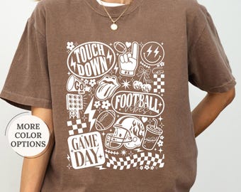 Comfort Colors® Retro Football Shirt, Woman Football Tee, Men Football Gifts, Custom Colors Football Tshirt, Touch Down, Football Lover Gift