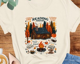 Cozy Cabin Reading Retreat Shirt, Reading Lover Shirt, Fall Season Tee, Bookish Gift, Autumn Shirt, Book Lover Tshirt, Cozy Reading Shirt