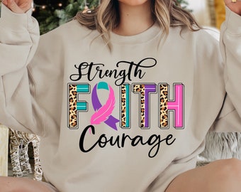 Strength Faith Courage Thyroid Cancer Awareness Sweatshirt, Thyroid Fighter Sweater,Thyroid Cancer Sweat,Thyroid Support Gift,Cancer Warrior