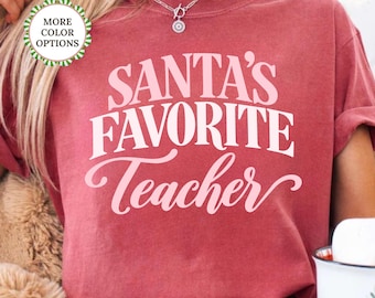 Comfort Colors® Custom Merry Teachers Club Shirt, Santa's Favorite Teacher Tee, Christmas Teacher Shirt, Holiday Teacher Gift, Teacher Shirt