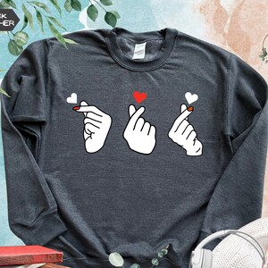Finger Heart Sweatshirt Cute Love Hearts Hoodie for Couple Valentines Day Outline Korean Finger Heart Korean Heart Hoodie for Him her Etsy Canada