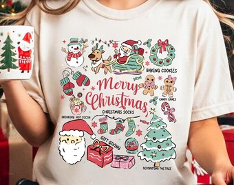 Comfort Colors® Merry Christmas Shirt, Cute Christmas Shirt, Retro Christmas Gift, Winter Vibes, Xmas Holiday Shirt, 90s Christmas, Xmas Tee