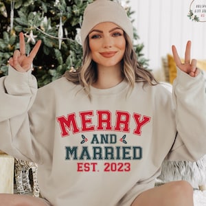 Merry And Married Sweatshirt, Christmas Wedding Sweater, Wife Christmas Gift, Husband Christmas Sweater, Christmas Couple,Holiday Sweatshirt