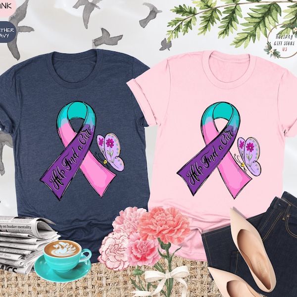 Thyroid Cancer Awareness Shirt, Help Find A Cure Shirt, Thyroid Support Gift, Butterfly Thyroid Cancer Shirt, Teal Pink Blue Ribbon Shirt