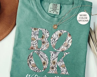 Comfort Colors® Wildflower Bookworm Shirt, Floral Book Lover Shirt, Bookish Gift, Reading Teacher Tshirt, Book Worm Tee, Booktrovert Shirt