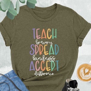 Teach Bravery Spread Kindness Accept Differences Shirt, Autism Teacher Shirt, Autism Acceptance Shirt, Autism Mom Shirt, Autism Teacher Gift