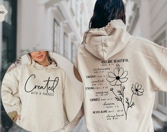 Created With A Purpose Hoodie, Your Are Beautiful Sweatshirt, Christian Quotes, Christian Sweatshirt, Christian Mom Hoodie, Womens Christian