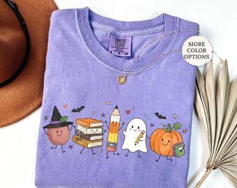 Comfort Colors® Cute Halloween Teacher Shirt, Fall Teacher Tee, Halloween School Tshirt, Spooky Teacher Shirt, Ghost Pumpkin Teacher T-Shirt