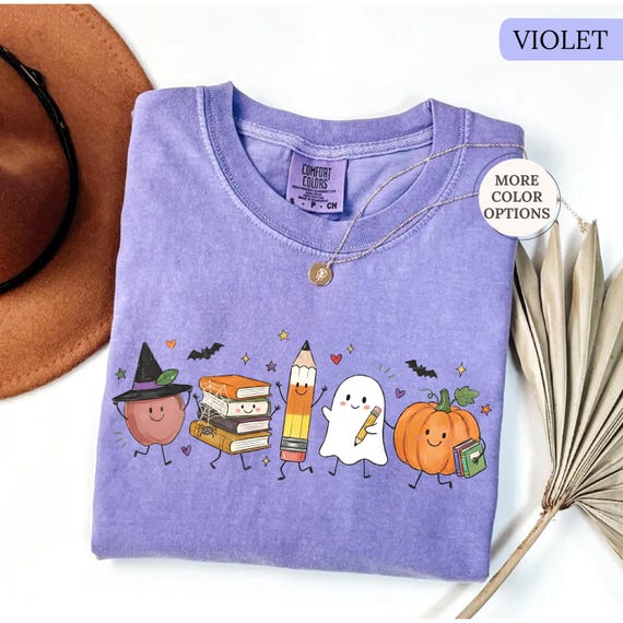 Comfort Colors® Cute Halloween Teacher Shirt, Fall Teacher Tee, Halloween School Tshirt, Spooky Teacher Shirt, Ghost Pumpkin Teacher T-Shirt