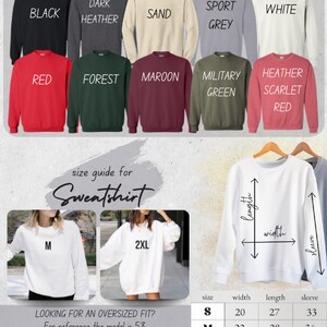 the color and size chart for a sweatshirt