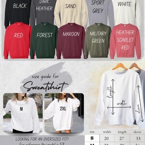 the color and size chart for a sweatshirt