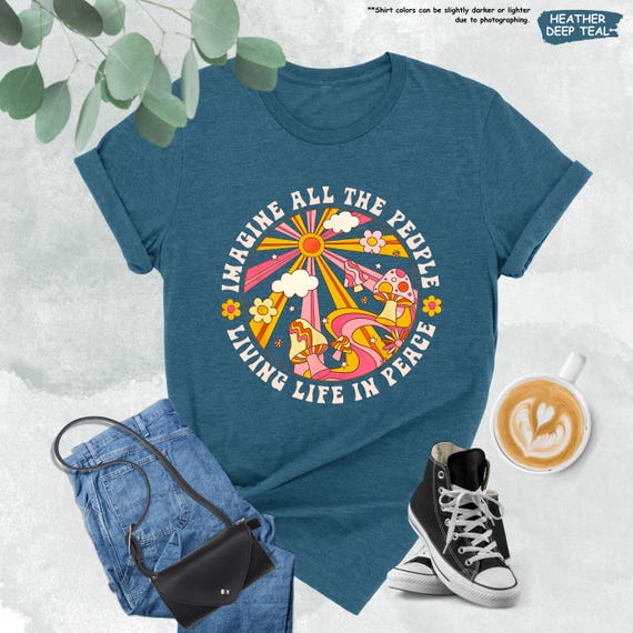 Imagine All The People Living Life In Peace Shirt, Hippie Peace Shirt, Hippie Gifts, Peace Sweatshirt, Be Kind T Shirt, Boho Positive Shirt