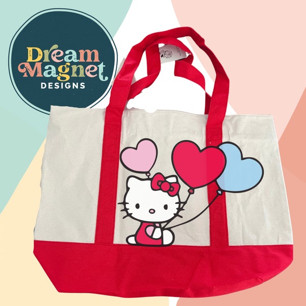 Hello Kat Tote Bag Kitty Canvas Bag with Zipper Large Beach Bag Cute Hello Kat Gym Bag Tavel Carry on Canvas Kitty Toe Bag Sanrio Love Gift