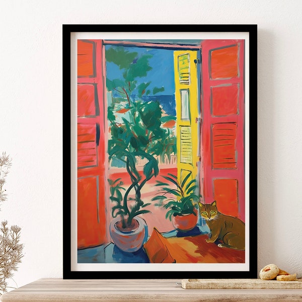 Henri Matisse Portofino Italy Cat By Red Window Wall Art Print Poster Framed Art Gift