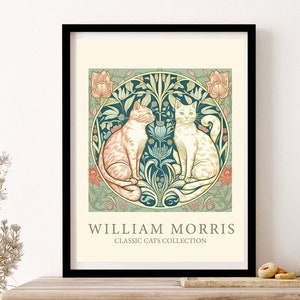 William Morris Two Cats Green And Orange Wall Art Print Poster Framed Art Gift