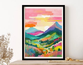 Rainbow Mountain Peru Travel Illustration Italy Housewarming Painting Wall Art Print Poster Framed Art Gift