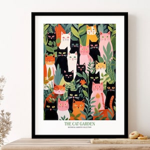 The Cat Garden Botanical Flowers Wall Art Print Poster Framed Art Gift