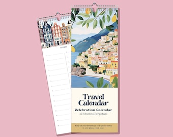 Travel Perpetual Calendar | Travel Calendar | Birthday Calendar | Celebration Calendar | Undated Planner | Keepsake - 5.5"x16.5"