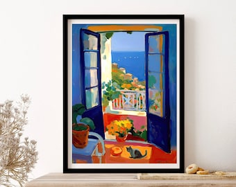 Henri Matisse Amalfi Coast Italy Cat By The Window Wall Art Print Poster Framed Art Gift