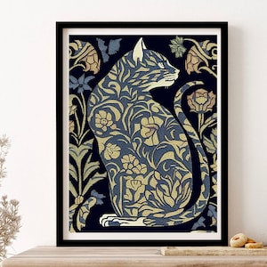 William Morris Textile Cat Wall Art Print Poster Framed Art Gift