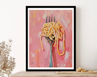 Pasta Print Kitchen Spaghetti Lover Poster Trendy Girly Pink Aesthetic Wall Art Print Poster Framed Art Gift