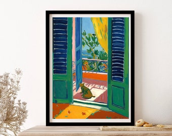 Henri Matisse Portofino Italy Brown Cat By The Window Wall Art Print Poster Framed Art Gift