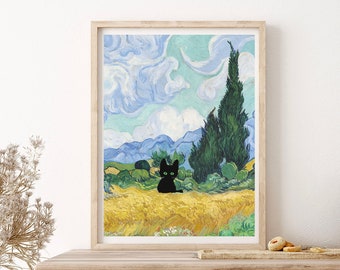 A Wheatfield With Black Cat Wall Art Print Poster Framed Art Gift