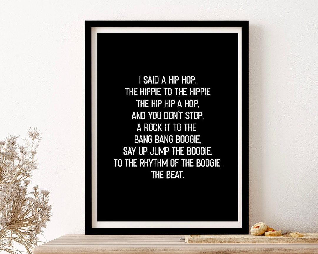 Rappers Delight Black and White Song Lyrics Typography Words Wall Art ...