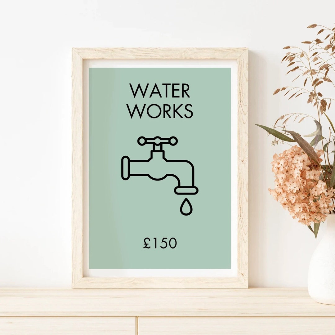Retro Water Works Monopoly Bathroom Print choose Any Colour Etsy