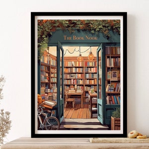Vintage The Book Nook Poster Book Shop Print Book Lovers Gift Reading Gift Wall Art Print Poster Framed Art Gift