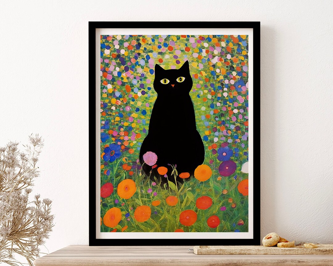 Gustav Klimt Black Cat Sitting in the Garden Wall Art Print Poster ...