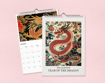 Lunar Year of The Dragon 2024 Wall Calendar, Dragon Art Chinese Zodiac Vintage -  William Morris Style