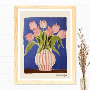 Pink Tulips Painting Wall Art Print Poster Framed Art Gift - Etsy