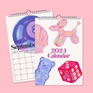 Trendy Holographic 2024 - 2025 Option Wall Calendar - Cute Trending Retro Illustrations