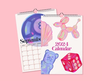 Trendy Holographic 2024 - 2025 Option Wall Calendar - Cute Trending Retro Illustrations