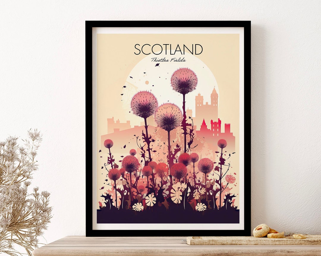 Scotland Thistles Fields Pink Vintage Travel Wall Art Print Etsy