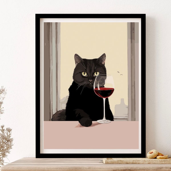 Cat on Wine Glass - Etsy