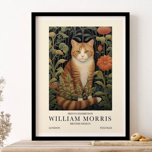 William Morris London Exhibition Poster Ginger Tabby Cat Wall Art Print Poster Framed Art Gift