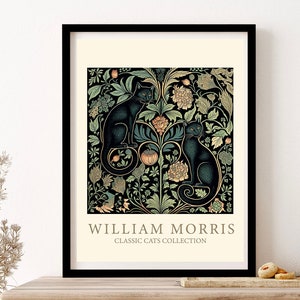 William Morris Cats Poster In Black And Green Wall Art Print Poster Framed Art Gift