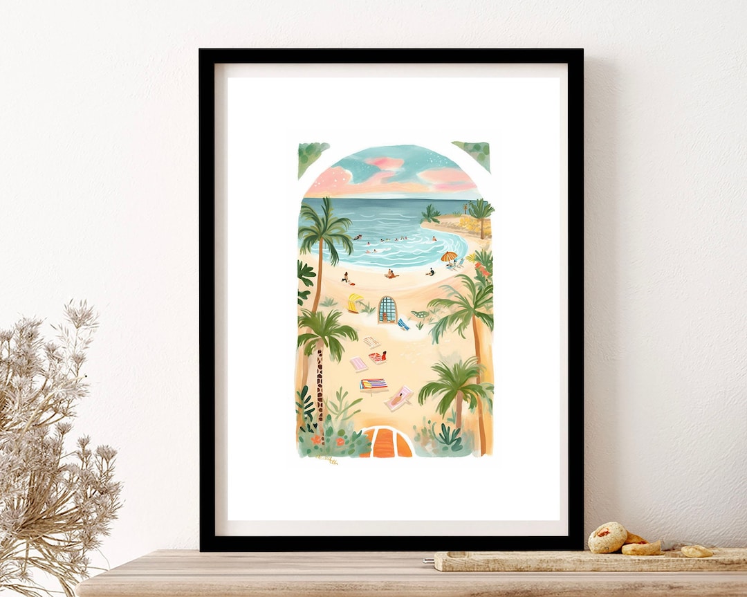 Window Beach Watercolor Wall Art Print Poster Framed Art Gift Etsy