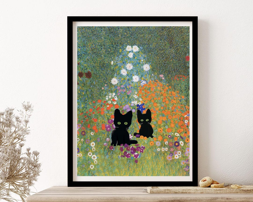 Gustav Klimt Cottage Garden With Black Cats Wall Art Print Poster ...