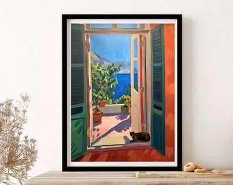 Henri Matisse Amalfi Coast Italy Brown Cat By The Window Wall Art Print Poster Framed Art Gift