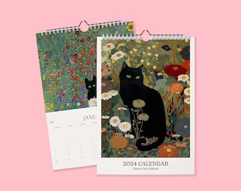 Classic Cats 2024 Wall Calendar -  Monthly Calendar, Illustrated 12 Month Calendar, Wall Decor