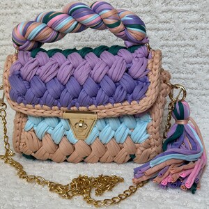 Bolso tejido ganchillo/bolsa de lujo capri/cartera bandolera de punto/bolso de hombro con cadena de oro/tejida a mano/crossbody hecho a mano