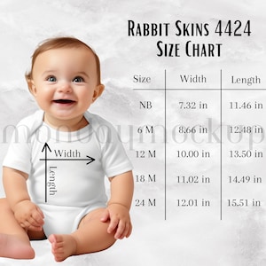 Rabbit Skins 4424 Size Chart, Sizing Guide, Infant Bodysuit, Size Chart, Baby Size Chart, Rabbit Skins Infant Mockup, Infant Mock Up