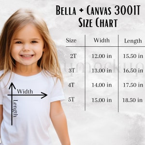 Bella Canvas 3001T Tabla de tallas, Guía de tallas, Camiseta para niños, Tabla de tallas de camisa, Tabla de tallas para niños pequeños, Maqueta para niños Bella Canvas, Maqueta para niños