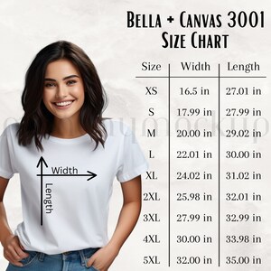 Bella Canvas 3001 Size Chart for Woman, BC3001 Size Chart, Woman&#39;s T-shirt Size Chart, Size Chart Mockup, Size Guide Mockup, Sizing Info