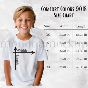 Comfort Colors 9018 Size Chart, Sizing Guide, Kid Tshirt, Shirt Size Chart, Kid Size Chart, Comfort Colors Kid Mockup, Child Mock Up