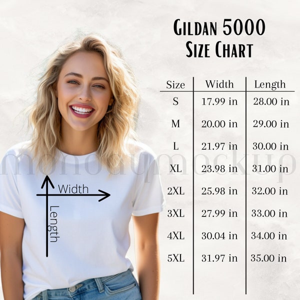 5000 Size Chart Mockup G5000 Size Chart G 5000 Unisex Size Chart Woman T-shirt Size Chart Gildan 5000 Mockup, G 5000 Woman Size chart